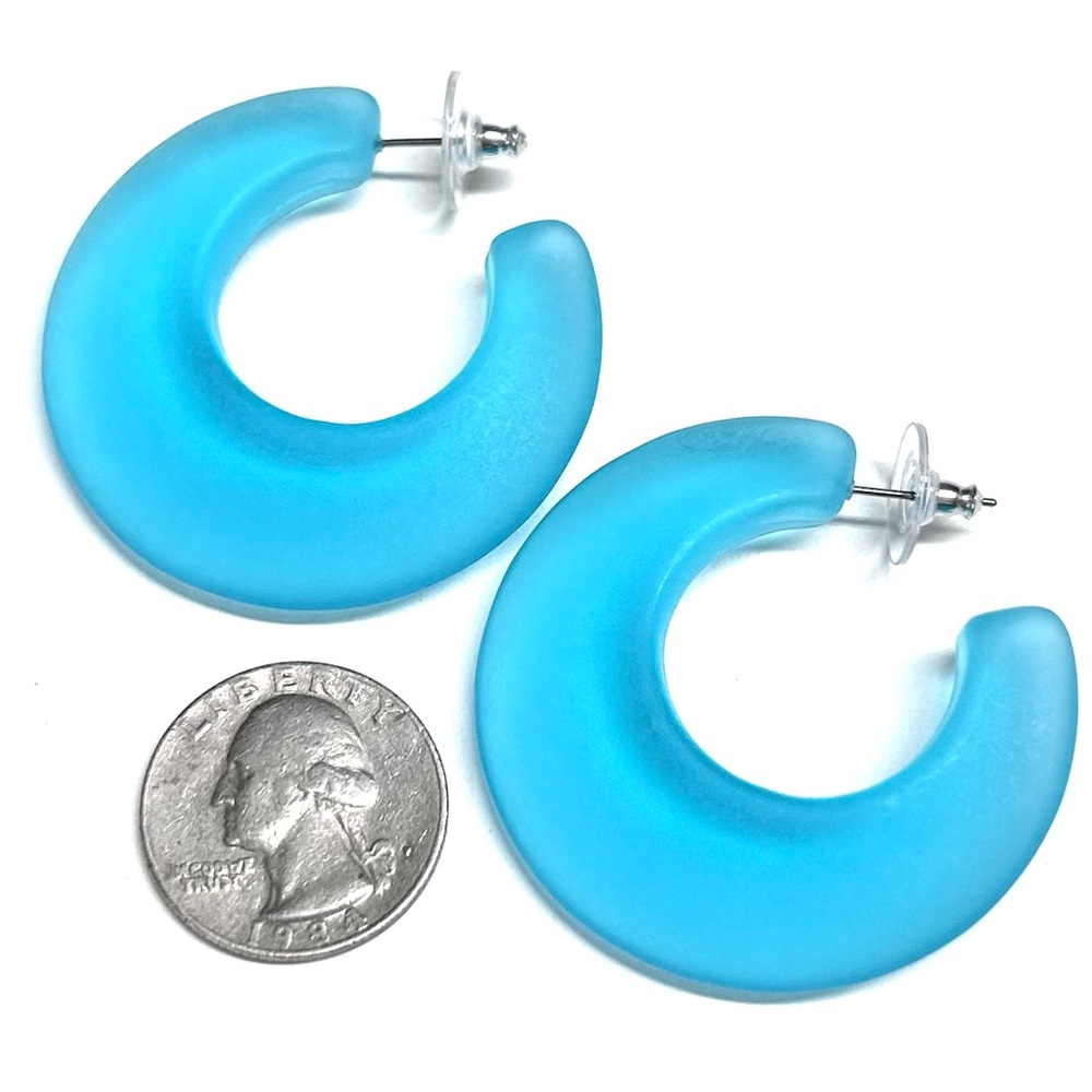 Vintage Lucite Earrings Aqua Hoop Earrings
